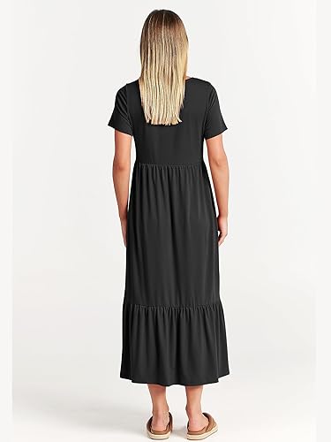 ANRABESS 2025 Women’s A-Line Tiered Maxi Dress – Short Sleeve Crewneck T-Shirt Style