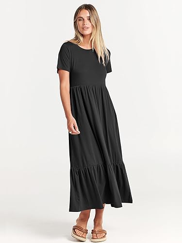 ANRABESS 2025 Women’s A-Line Tiered Maxi Dress – Short Sleeve Crewneck T-Shirt Style