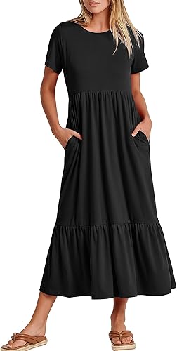 ANRABESS 2025 Women’s A-Line Tiered Maxi Dress – Short Sleeve Crewneck T-Shirt Style