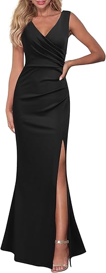 WOOSEA Women’s Sleeveless V-Neck Split Long Evening Cocktail Party Dress