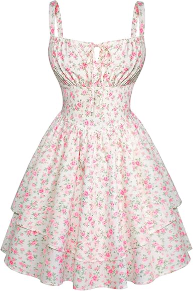 Scarlet Darkness Women’s Floral Corset Ruffle Mini Dress – Summer Boho Sundress