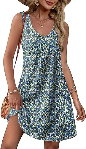 OFEEFAN Women’s Summer Loose V-Neck Sleeveless Sundress with Pockets – 2025 Beach Coverup