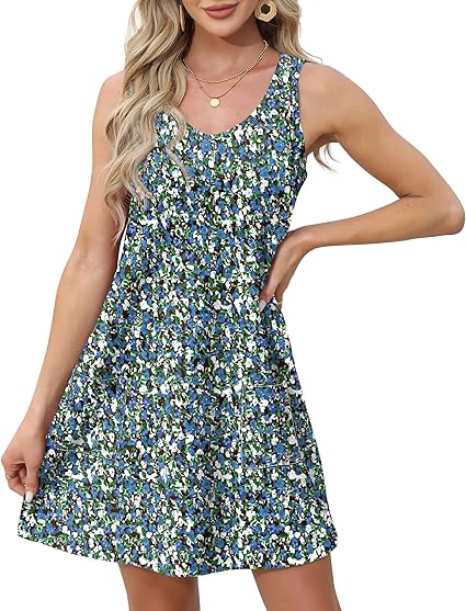 OFEEFAN Women’s Summer Loose V-Neck Sleeveless Sundress with Pockets – 2025 Beach Coverup